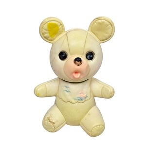 Vintage Mid Century Sanitoy Squeaky Baby Bear Toy 7 5/8"H | Soft Plastic | Read